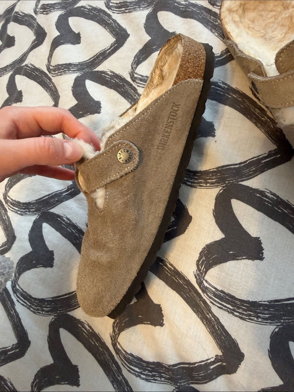 Birkenstock Taupe Suede Shearling-Lined Clog Mule